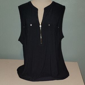 Anne Klein Navy Sleeveless Blouse with Gold Zipper